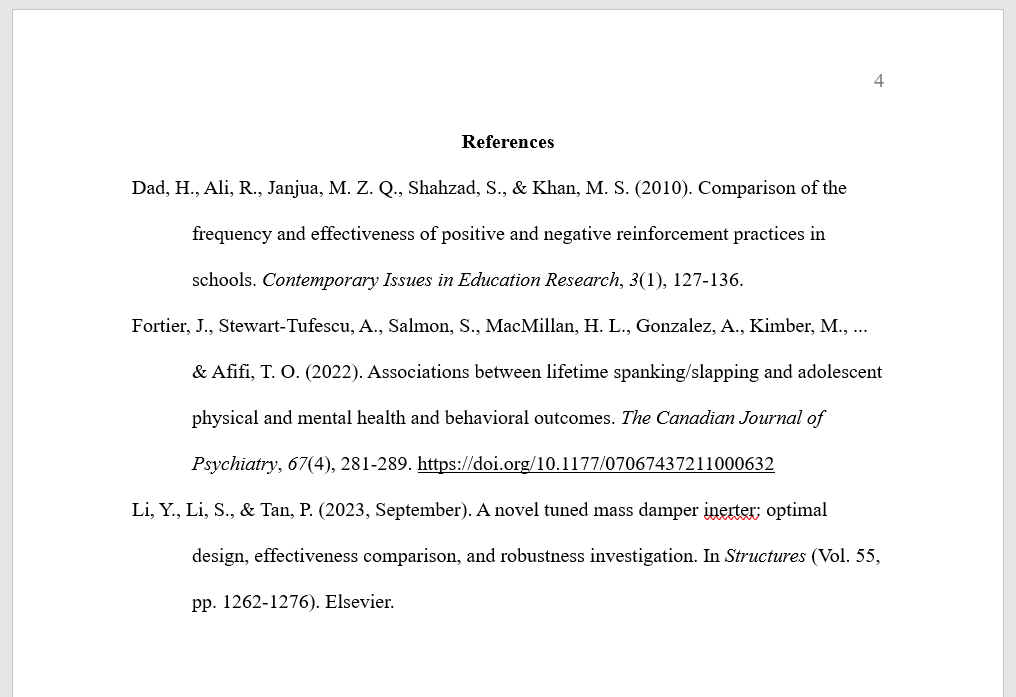 Example of APA 7 reference list