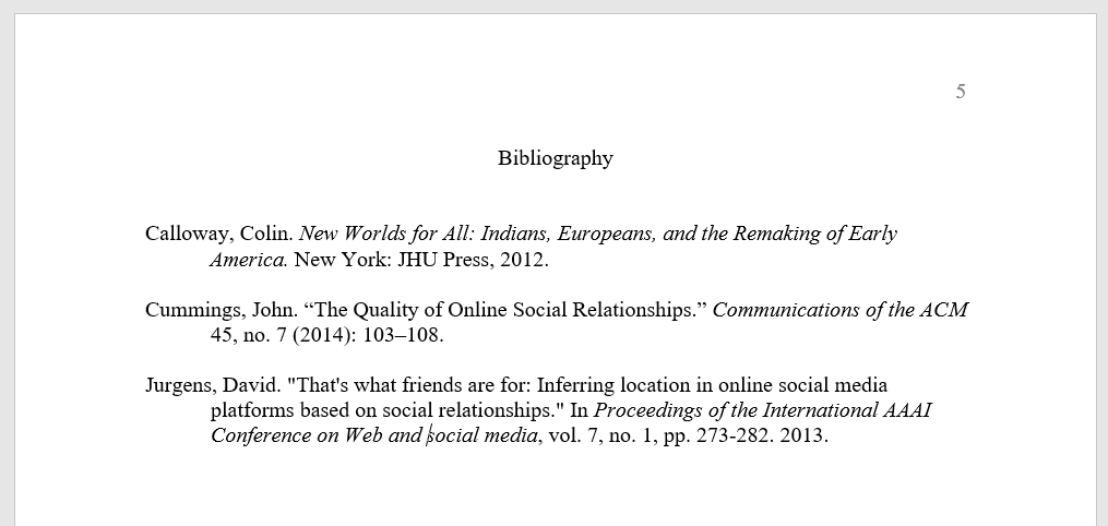 Representation of Bibliography in Chicago Notes-Bibliography style guide.