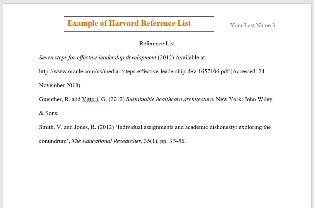 Example of Harvard Reference List