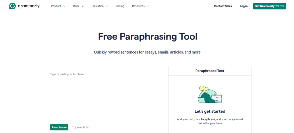 Grammarly paraphrasing interface