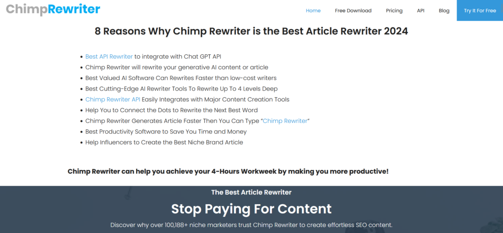 Chimp Rewriter interface.