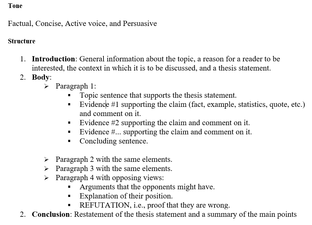 The tone and The Structure of an Argumentative Essay