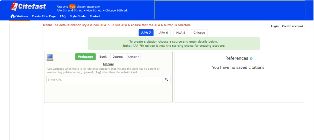 CiteFast Reference Generator interface 