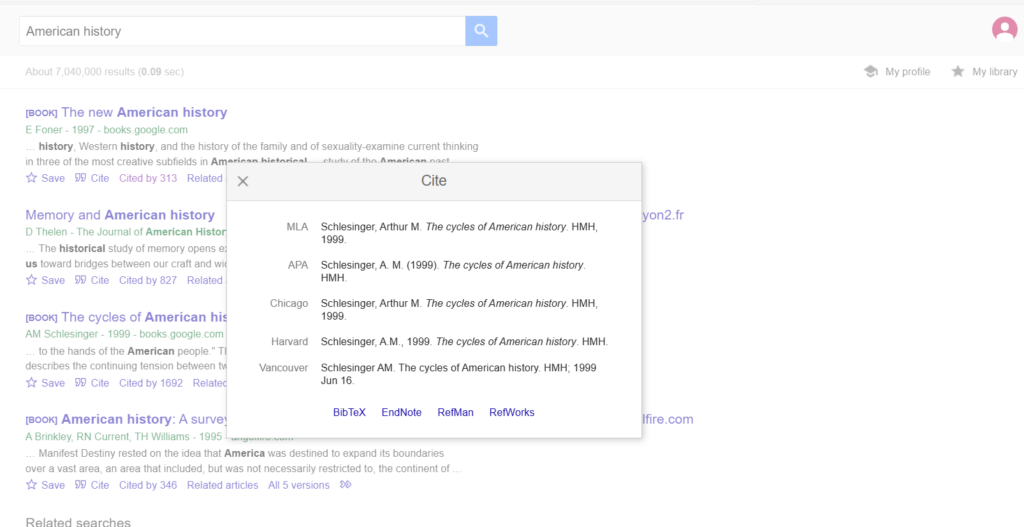 Examples of citations in google scholar